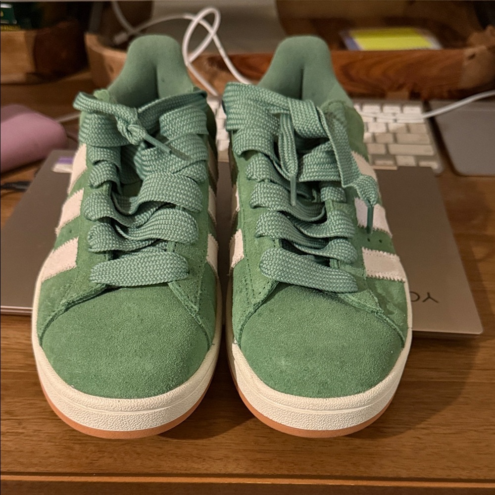 adidas Women's Green Sneakers with White Stripes